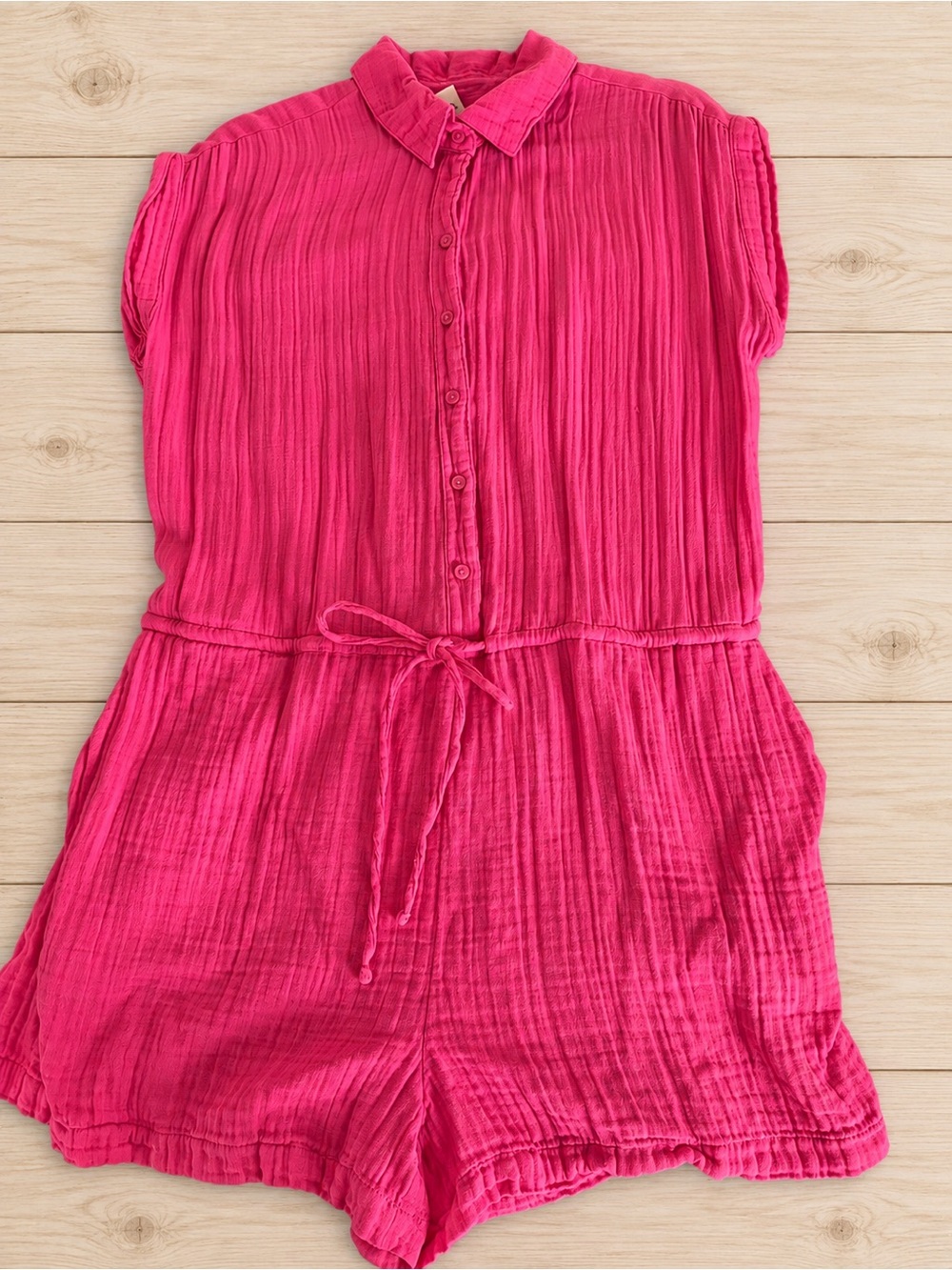 Old Navy Hot Pink Gauze Button-Front Romper Size Medium